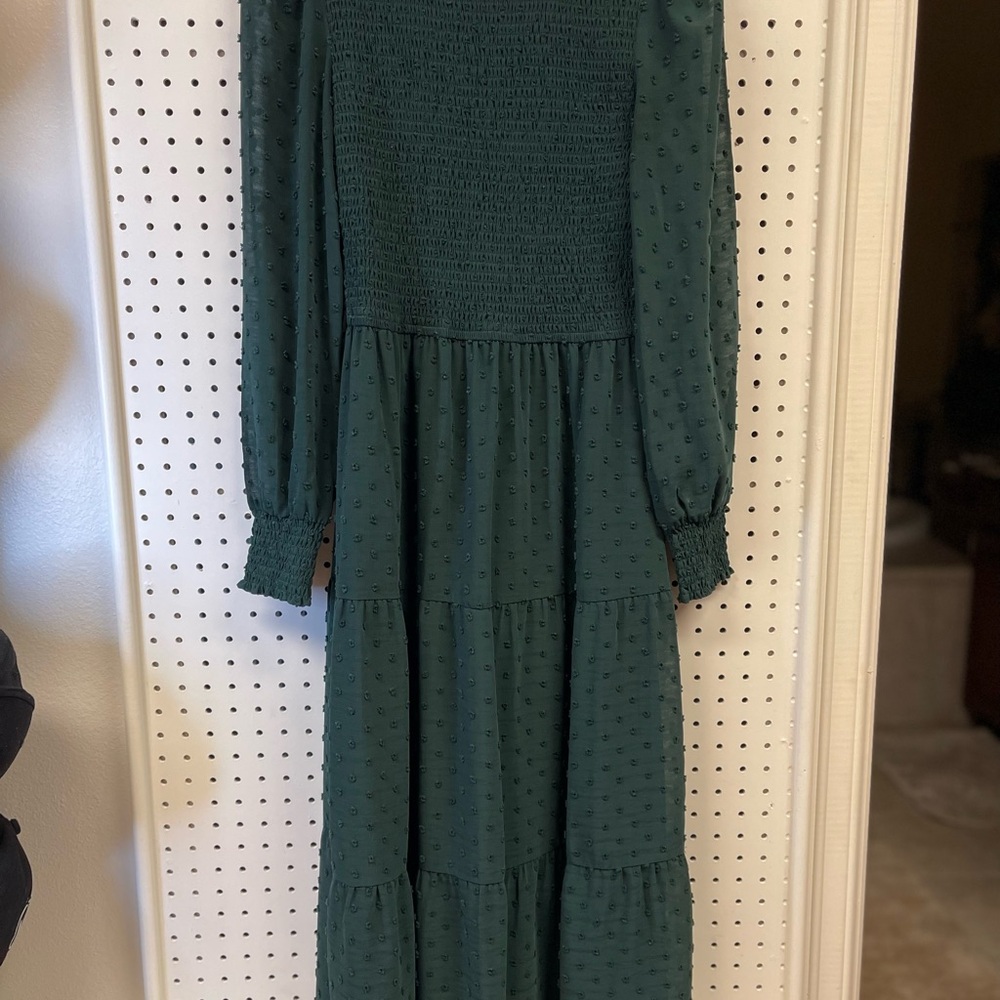 Green Long Sleeve Mock Neck Sundress for Work